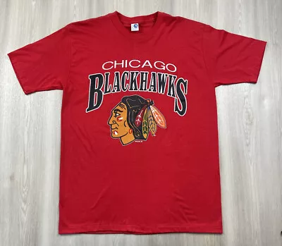 Vintage 80s Chicago Blackhawks 1988 NHL Single Stitch T Shirt Made In USA Large • $33.96