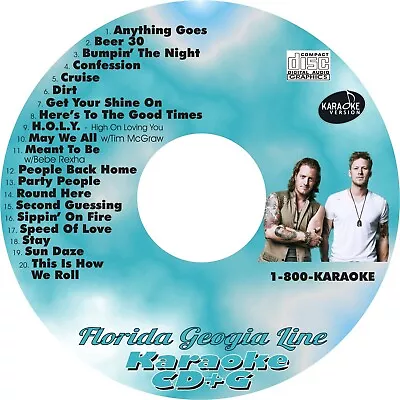 CUSTOM KARAOKE FLORIDA GEORGIA LINE 20 SONG Cdg CD+G  BEST HITS CRUISE STAY HOLY • $39.95