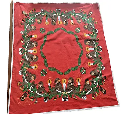 Vintage MCM Scandinavian/Swedish Christmas Tomte Nisse Santa Tablecloth Inger A • $26.99