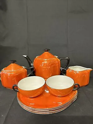 Antique Schonwald Oremont Bavaria Orange Luster Tea Set 1920's • $145