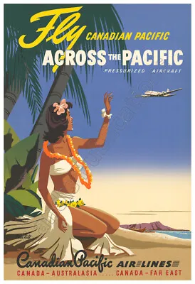 Canadian Pacific Airlines Across The Pacific To Hawaii Vintage 1950 Poster • $19.95