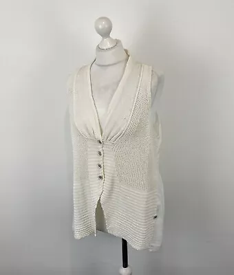 Crea Concept Cardigan Cream Linen Mix Sleeveless Sz 44 (16 UK) Ladies • £27.99