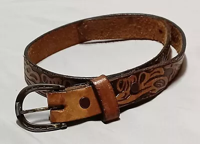 Vintage Western Style Leather Belt With Horseshoe Buckle. Child's Size 9 (26 ) • $13.45