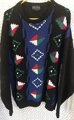 Vintage Peter England Ski Lodge Geometric Sweater Heavy Cotton Mens XL 80s 90s • $22.50