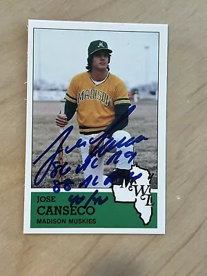 1983 Fritsch Jose Canseco Signed & Inscribed Madison Muskies Rookie Card • $129