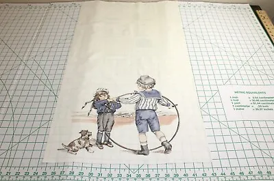 Vintage Children And Dog Fabric Panel. Approx. 18x32. Print On 1/2. RB386 • $5