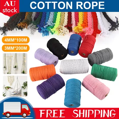 3mm/4mm Natural Cotton String Twisted Cord Craft Macrame Artisan Rope Weaving AU • $10.18