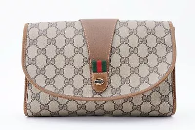 Vintage GUCCI [Rank AB] Clutch Bag Purse Sherry Line GG PVC Leather Second Bag • $338.31