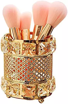 Gold Makeup Brush HolderBrass Vintage Crystal Makeup Brush Organizer Handmade C • $10.58