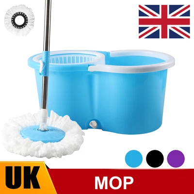 £11.99 • Buy 360° Floor Magic Spin Mop Bucket Set Microfiber Rotating Dry Heads With 2 Heads