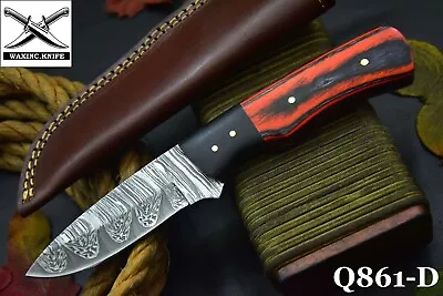 Custom Damascus Steel Hunting Knife HandmadeG-10 Micarta & Wood Handle (Q861-D) • $19.99