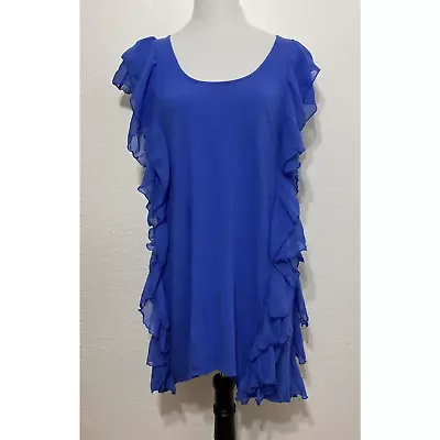 H&M Size M Women Blue T-Shirt Mini Knit Ruffle Dress Sleeveless Stretch Casual • $17.99