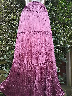 South Long Dark Pink Velvet Crinkle Tiered Maxi Skirt Sz 14 12 • £18.99