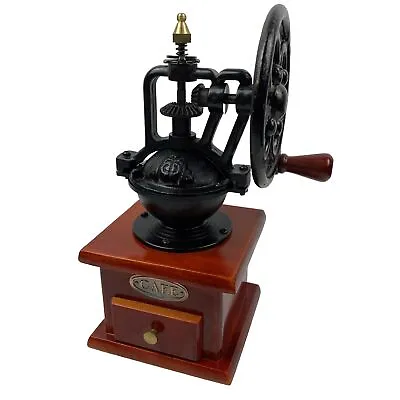 Antique Style Wood Wrought Iron Manual Coffee Bean Grinder Mill 25cm Decorative • $19.95