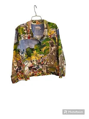 Michael Leu Jacket Large Art To Wear Multi Color Scenery Cotton Jacket • $16.49