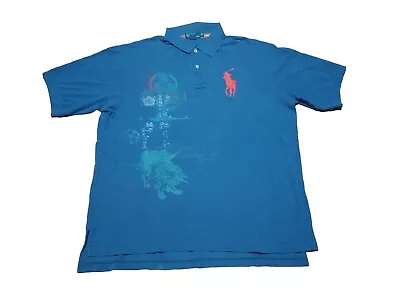 Vintage Polo Ralph Lauren Big Pony Shirt Asian Dragon  Dog Blue PRL  XLT #P100 • $39