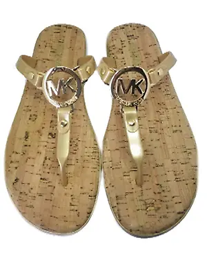 MICHAEL KORS Jelly Cork Thongs Sandals Flip Flops Bronze Gold US Size 6 8 10 • $59.99