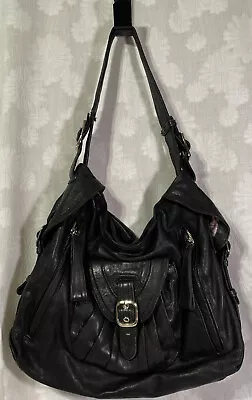 JUNIOR DRAKE Soft Leather Boho Buckle Accents Shoulder Handbag Large Designer • $35.98