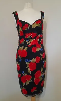 £34 • Buy STAR BY JULIEN MACDONALD Wiggle Dress Fitted Black & Red Rose Sexy Romantic UK12