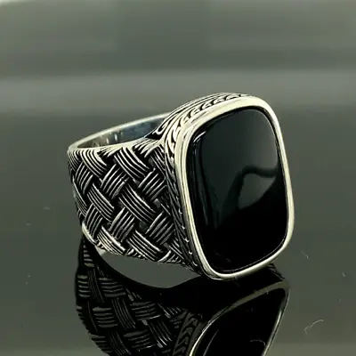 Solid Silver Men Onyx Signet Ring Black Onyx Gemstone Ring 925k Sterling Silver • $75