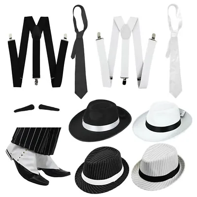 Gangster Set Fancy Dress Costume Accessory Hat Trilby Fedora 1920's Braces Spats • £6.99