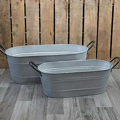 Large Zinc Galvanised Metal Garden Oval Troughs FLower Pot Planters Window Box • £19.95