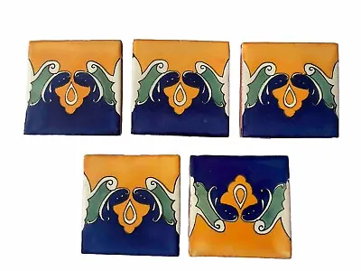 5 Ceramic Terra Cotta Wall Tiles 4.25  Decorative Mediterranean Wave • $20