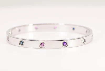£7210 • Buy Cartier Love Bracelet 18k White Gold & Sapphires, Aquamarine, Etc Size 18 - Mint