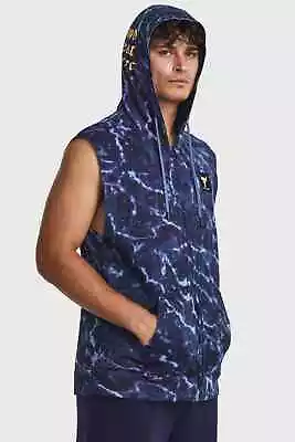 Men Under Armour X Project Rock Rival Fleece Sleeveless Hoodie 1380120 410 Sz M • $40