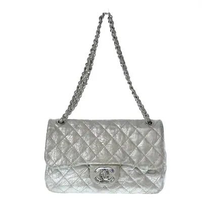 Auth CHANEL Ice/Matelasse - Metallic Silver Vintage Calf Leather Shoulder Bag • $1623