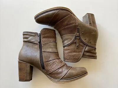 Mustang Womens Boots Brown Heeled Ankle Zip Buckle Ladies Size 4 • £24.99