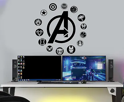 £16.95 • Buy Gaming Wall Stickers Avengers Logo  Gamer Kids Bedroom Dacal Art Stickers Marvel