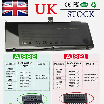 £28.49 • Buy A1382 Battery For Apple MacBook Pro 15.4 A1286 2011 Mid 2012 Mid 2009 2010 A1321