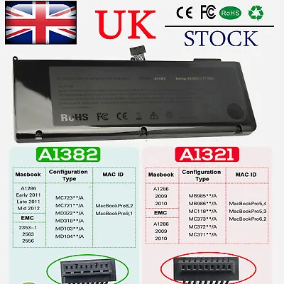 A1382 Battery For Apple MacBook Pro Unibody 15  A1286 2011 2012 2009 2010 A1321 • £23.35