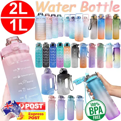 $12.99 • Buy 1/2L Water Bottle Motivational Drink Flask With Time Markings BPA Free Sport Gym