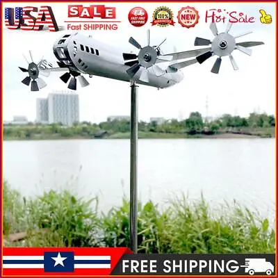Metal Airplane Windmill Iron Aircraft Wind Spinners Lawn Pinwheel Outdoor Decor • $22.39