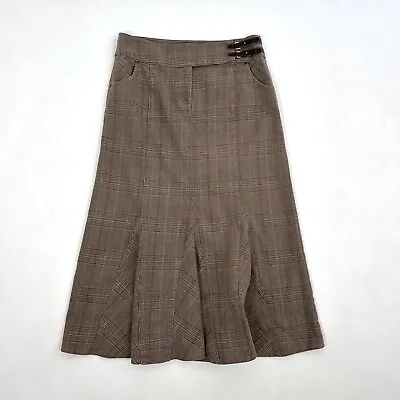 Per Una Check Tweed Skirt UK 14 Kick Flare Long Midaxi Buckle Kilt Fastening M&S • $37.88