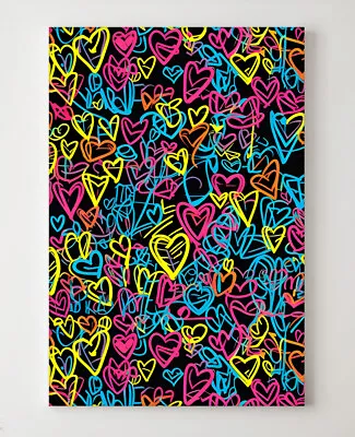 Graffiti Wall Hearts Love Wall Art Picture Canvas Home Decor Framed Print • £14.99