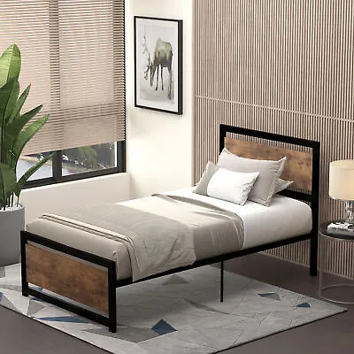 Single Size Metal Bed Frame Slat Support Bedstead Base W/ Headboard & Footboard • £88.99