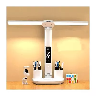 LED Reading Desk Lamp Double-Head Foldable 180° Table Night Light Dimmable USB • £13.99