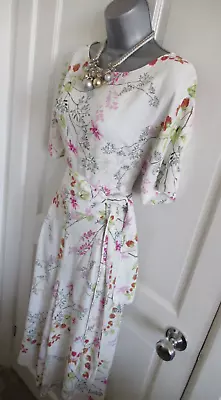 Gorgeous M&S White Floral Wide Leg Palazzo Belted Spring Summer Jumpsuit Sz 8 • £14.99