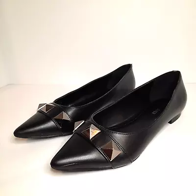 Marc Fisher Womens Flats Size 7M Black Pointed Toe Studded Aleela Vegan Leather • $22.97