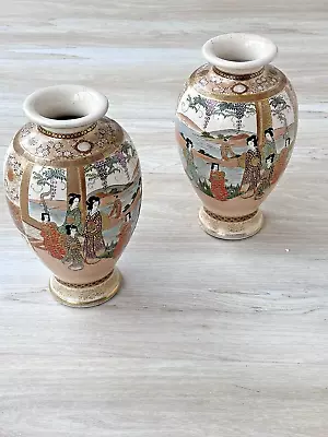 Nice Quality Pair Antique Meji Period Japanese Satsuma Vases • £51