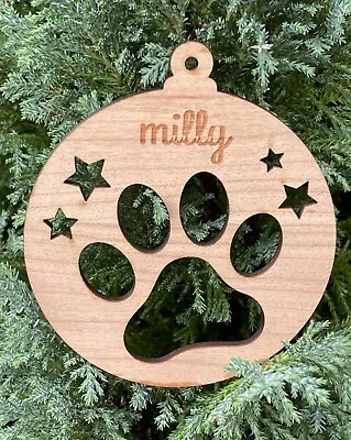 £5.45 • Buy Personalised Wooden Christmas Pet Dog Cat Paw Print Tree Decoration Bauble Gift