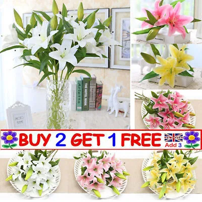 Large Bouquet Bridal  Wedding PartyArtificial Lily Silk Fake Flowers Home Decor • £5.29