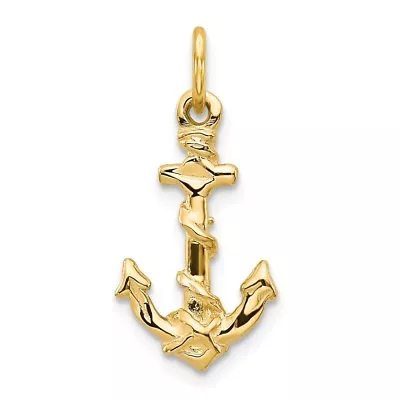 Men's Ladies 14K Yellow Gold Polished & Diamond Cut Anchor Pendant For Necklace • $110