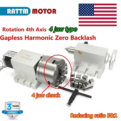 【US】 CNC Router Rotation 4th Axis 4 Jaw Chuck Harmonic Reducer 50:1 Rotary Table • $390