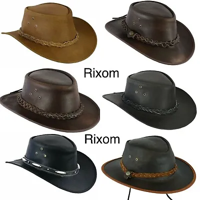 £12 • Buy Leather Cowboy Hat Western Aussie Style Outback Real Leather Hat Free Chinstrap