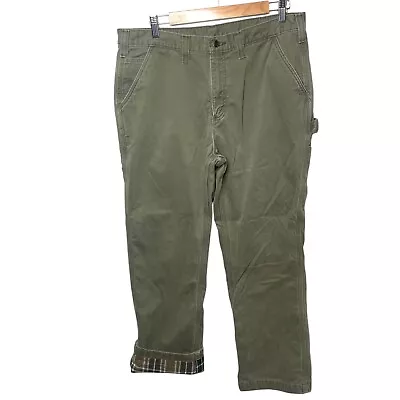 Carhartt Flannel Lined Utility Dunagrees Cargo Pants Olive Green 36 X 30 • $24.63
