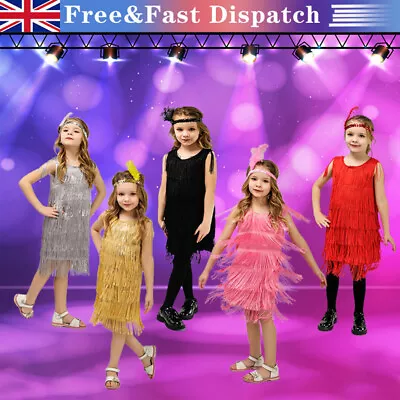 Girls Flapper Dress And Headpiece 1920's Childs Fancy Dress Charleston-costume • £8.54